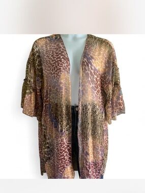Boho Fairy Democracy Sheer Animal Print Kimono - Olive Brown Multi